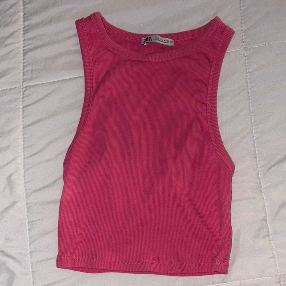 Zara Pink Fitted Crop Tank Top